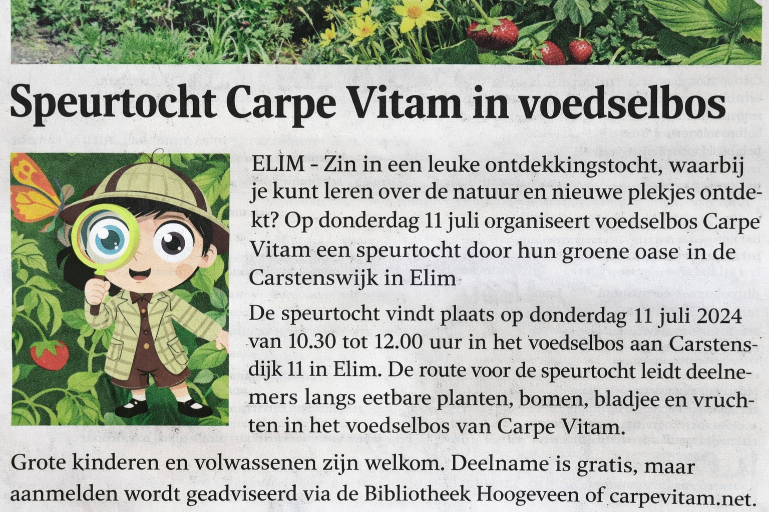 Op ontdekkingstocht in Elim: ‘Speuren Carpe Vitam’
