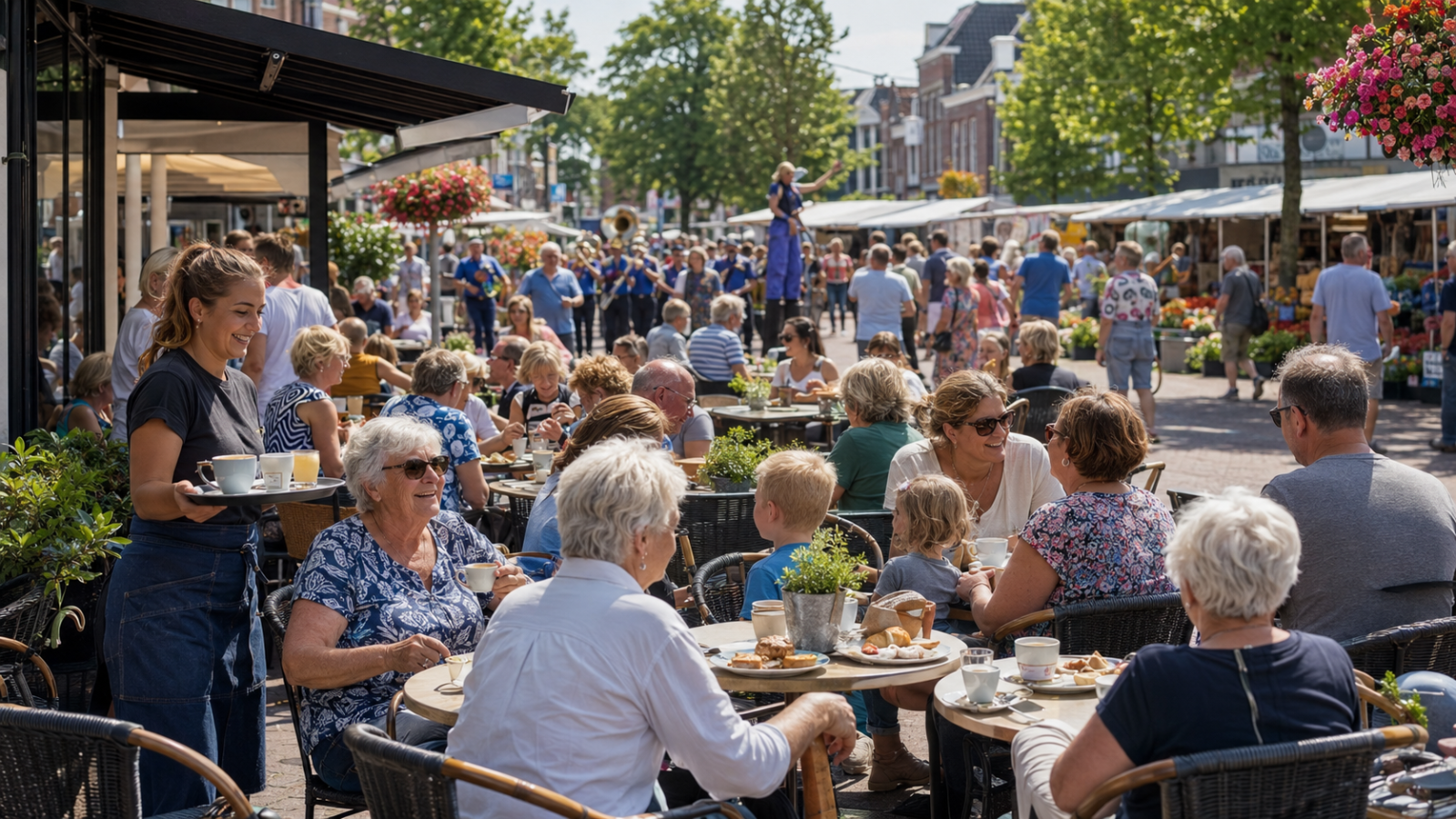 terrassen vol door consumerende Pulledag‑bezoekers